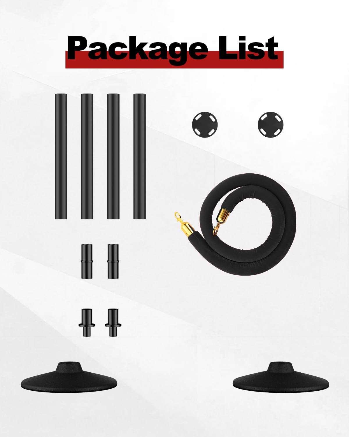RoadHero - Conos de poste de plástico con cuerdas de terciopelo negro de 1,8 m, cuerdas portátiles de seguridad de 34 pulgadas con base de plástico pesada para control de multitudes