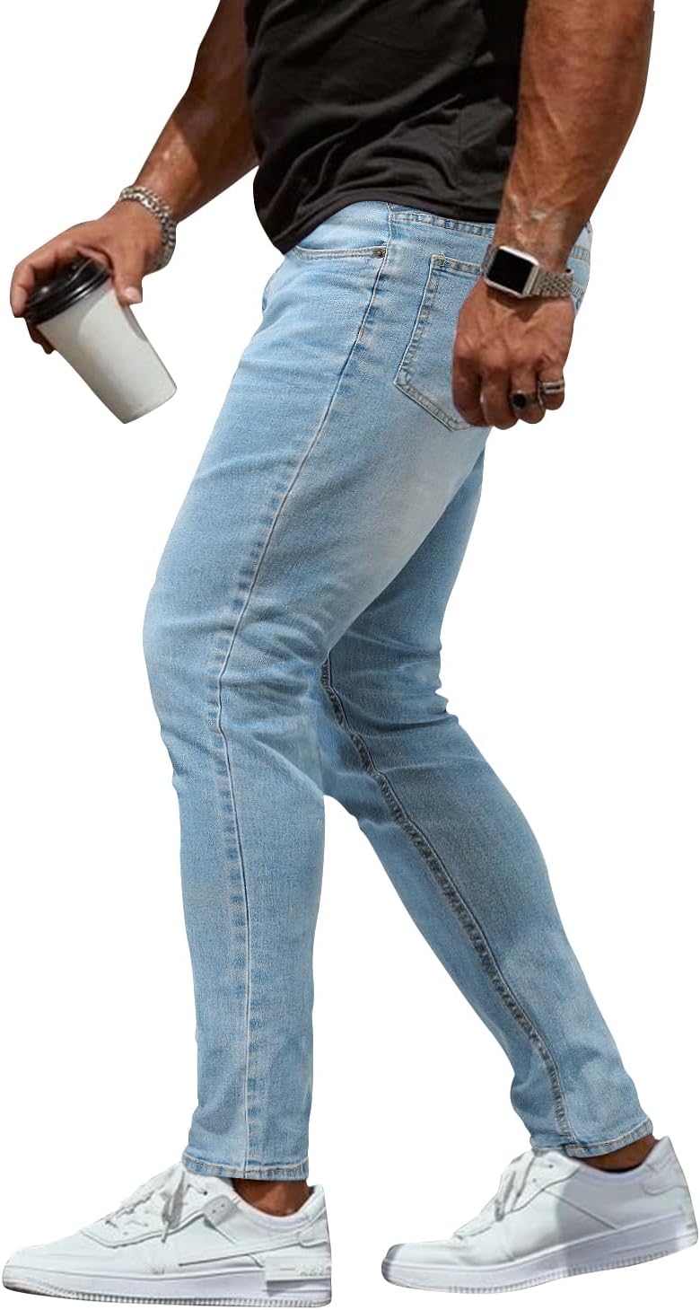 Woenzaia Mens Jeans Slim Fit Skinny Denim Stretch Tapered Jean Pants - Image 3