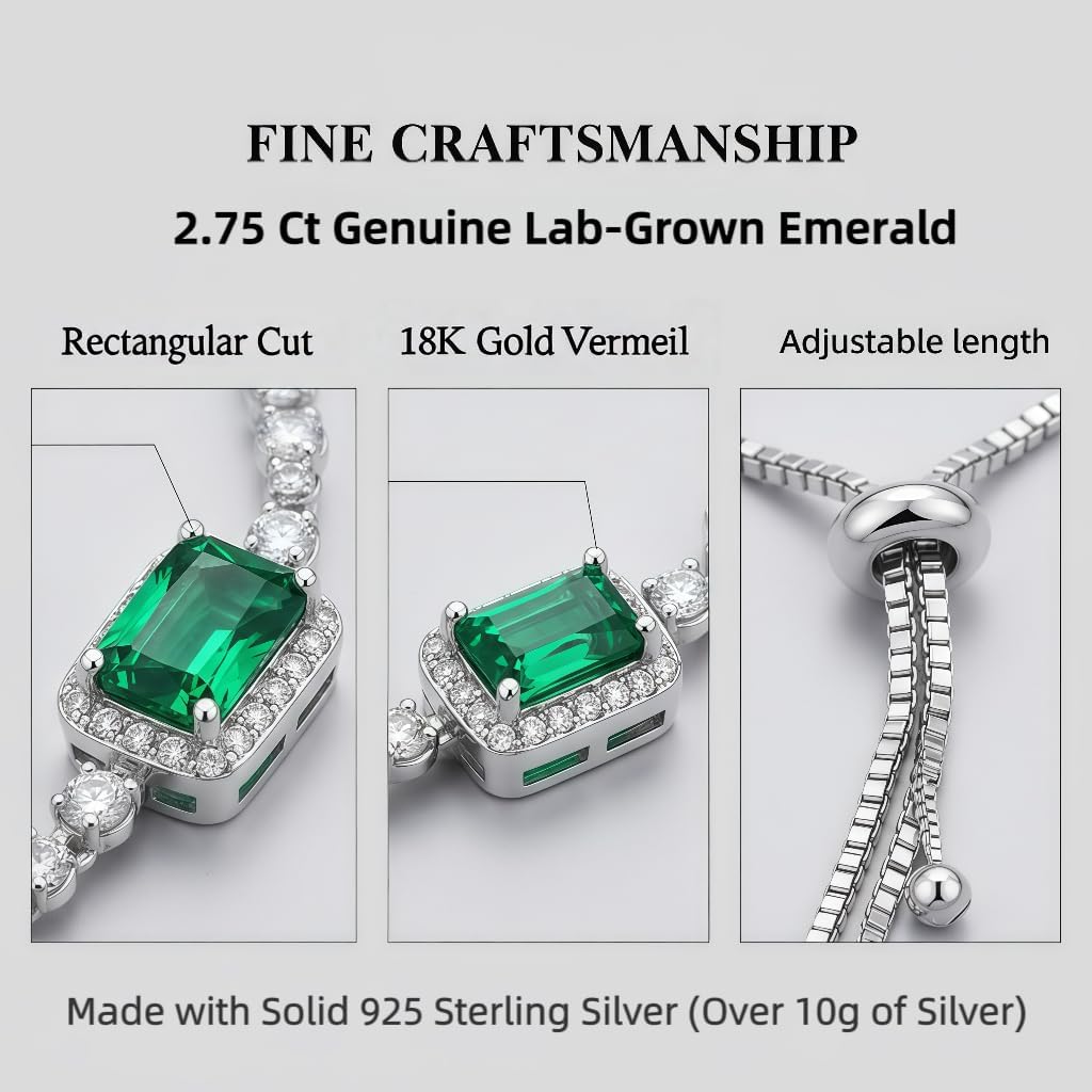 5-Stone Lab-Created Emerald Necklace – 18K Gold Plated 925 Sterling Silver, Premium Gift Packaging Included| Elegant Statement Jewelry Gift for Women - Image 3