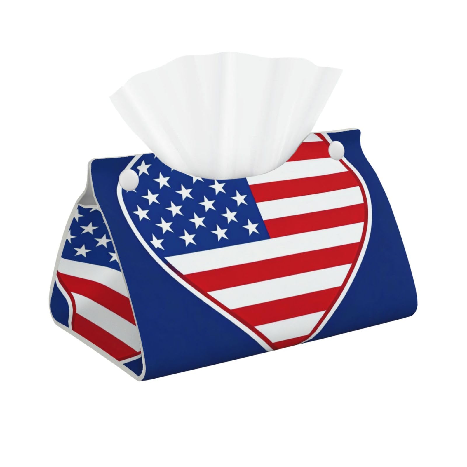 Patriotic Heart Flag Long Leather Tissue Box Cover-Waterproof PU Leather Tissue Holder for Bathroom, Decorative Rectangular Tissue Case