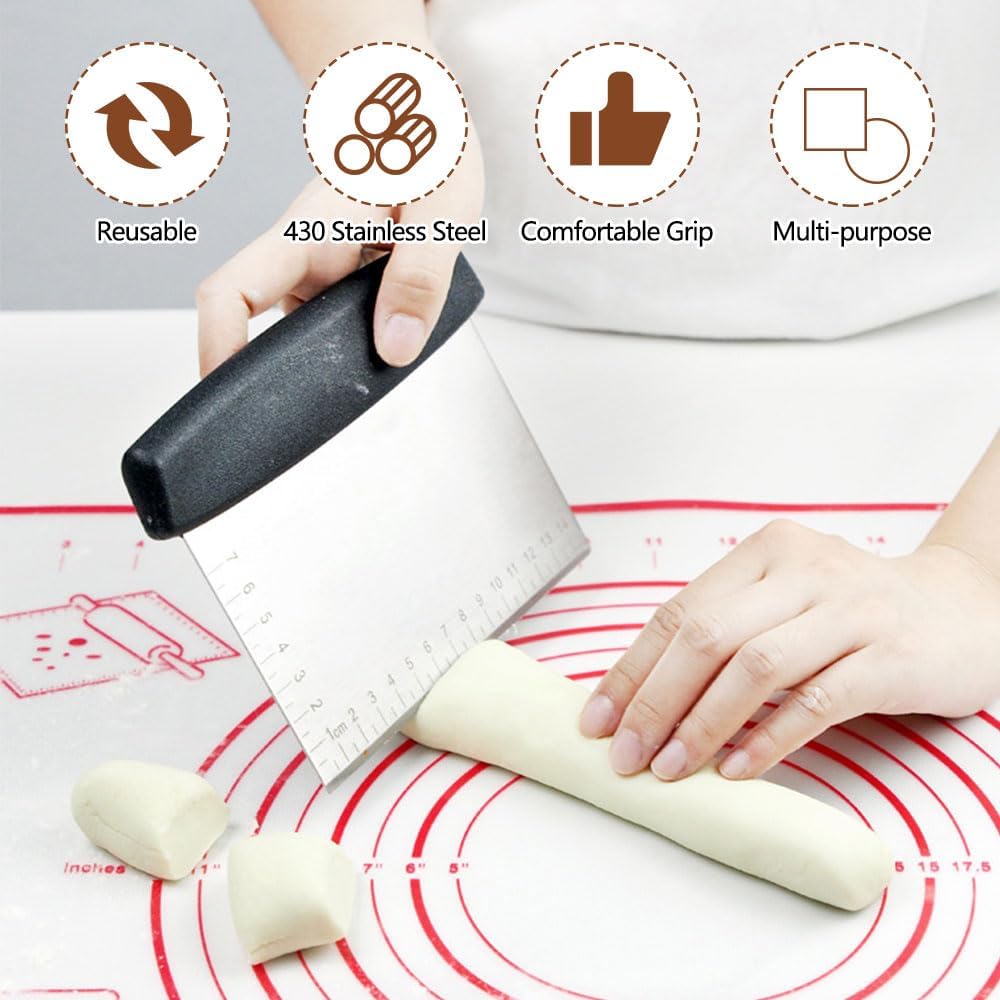 2 Pieces Dough Scraper,Stainless Steel Baking Dough Cutter,Pastry Scraper with Handle and Measuring Scales,Bench Scraper Kitchen,Pastry Scraper for Home Kitchens Restaurants and Baking Enthusiasts - Image 4