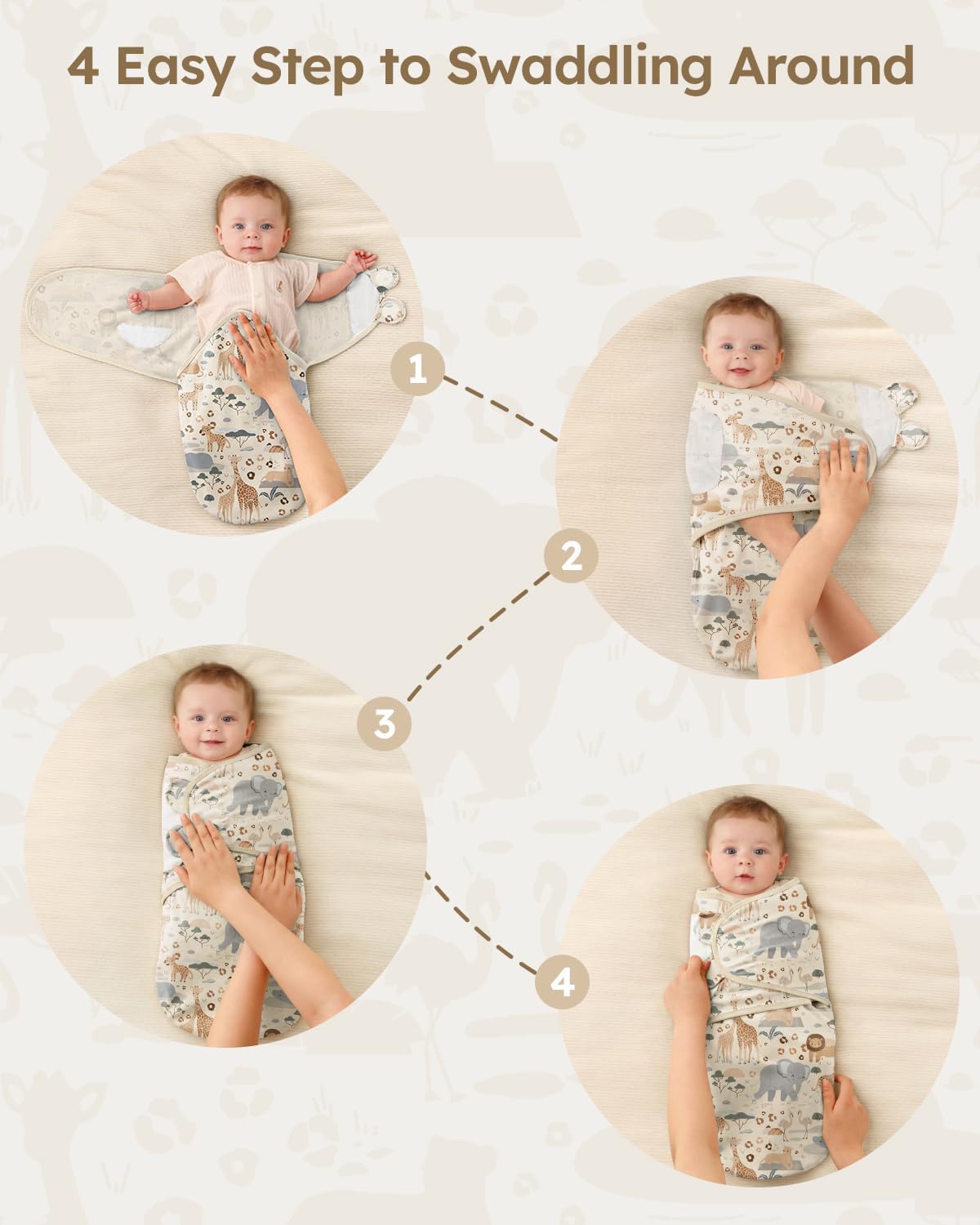 Baby Swaddles for Newborns 100% Cotton Newborn Swaddle Sack 3 Pack Baby Swaddles 0-3 Months Swaddle Sleep Sack for Newborn Baby Boy Girl Apricot Elephant - Image 6