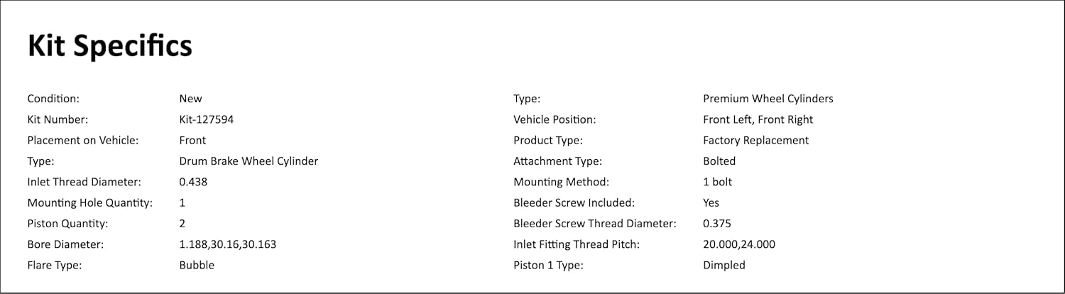 Drum Brake Wheel Cylinders - Front KIT Compatible With Chevrolet Impala 1960 1961 1962 1963 1964 (Front Left & Front Right)