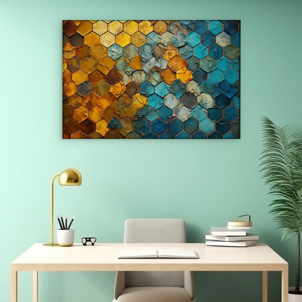 Canvas for Living room. Hexagonal Hues: A Tapestry of Digital Abstraction, 27 x 18 inch Canvas Wall Art - Contemporary Masterpieces - Modern Home Decor - 69x46 cm (27x18 inch)
