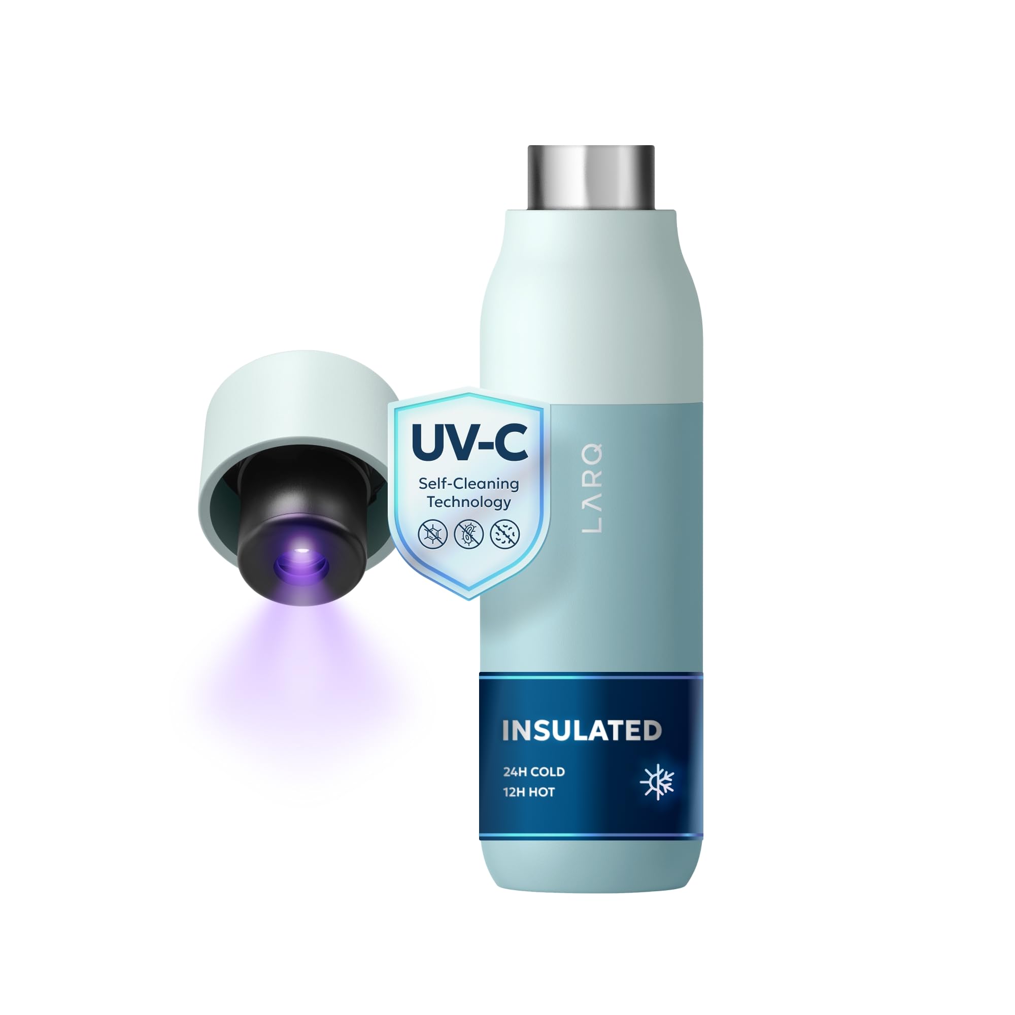 Bottle PureVis 500ml –Self-Cleaning and Insulated Stainless Steel Water Bottle with UV Water Purifier and Award-winning Design | Reusable & Travel Friendly, 2 Years Warranty