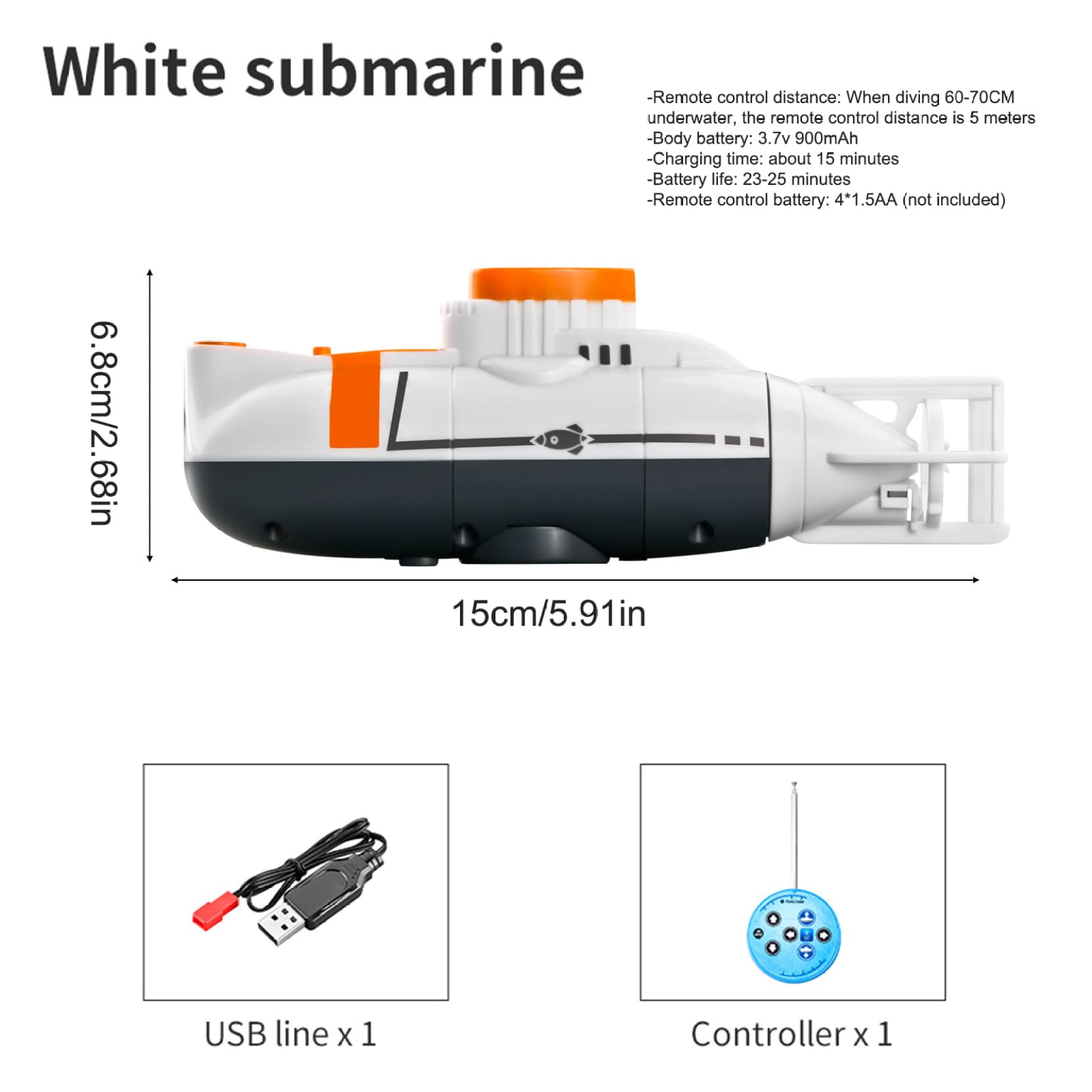 Jorzer sous-Marin télécommandé, Jouet de sous-Marin de Simulation étanche pour Les Enfants, RC plongée USB entièrement directionnel RC Modèle Jouet pour Enfants pour Les piscines, réservoir d'eau, ca