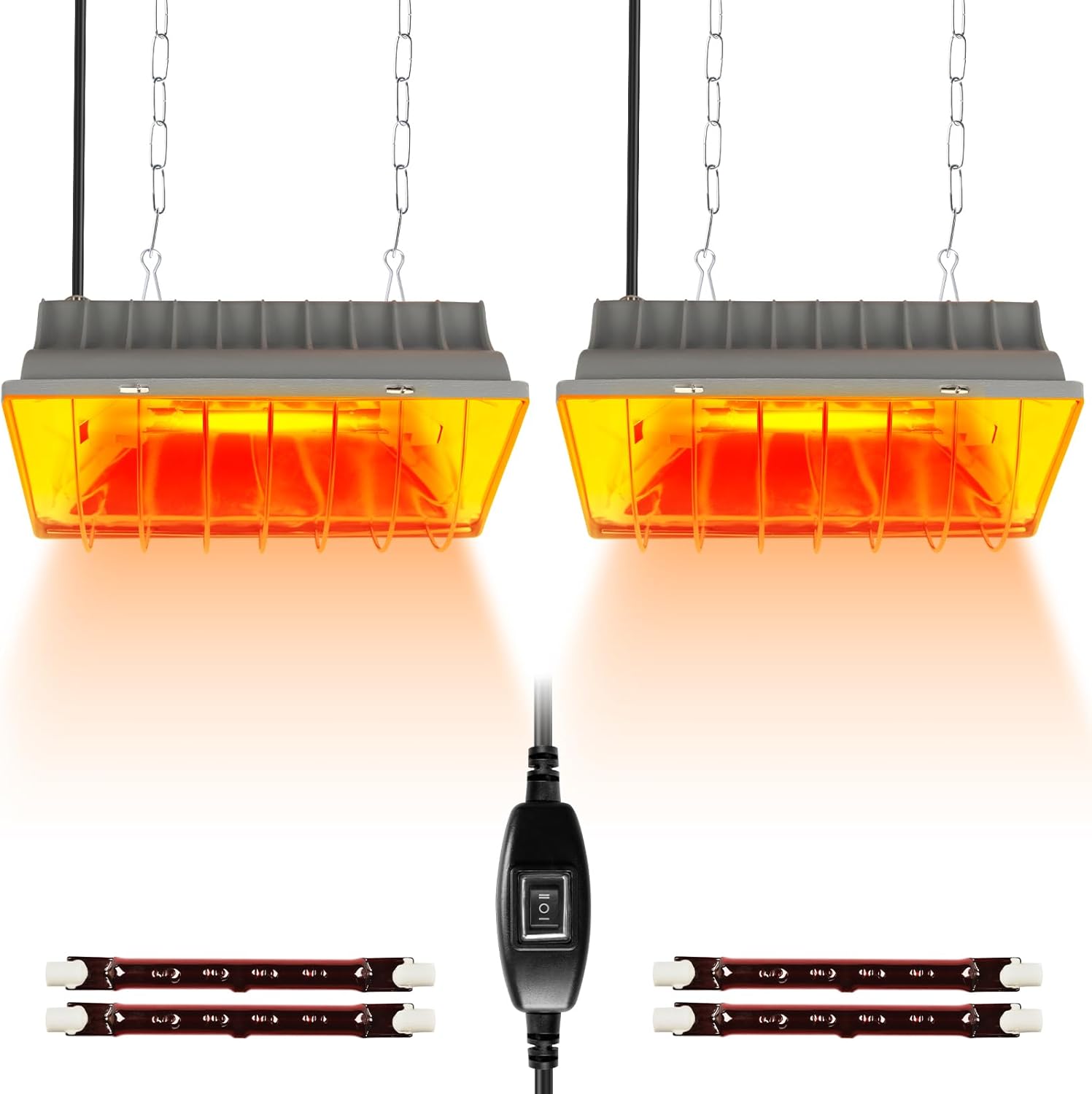 250W Brooder Heater for Chicks,Chicken Coop Brooder Heating Lamp Warmer 2 Pack with 2Pcs Infrared Heat Bulbs,2 Adjustable Temp(250W/175w) & Hight for Poultry Coop and Small Pets