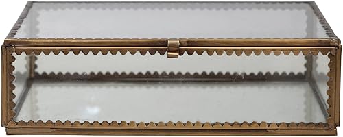 Miniatura 8 de Creative Co-Op Caja de exhibición de latón y vidrio con bordes festoneados y acabado antiguo, color latón