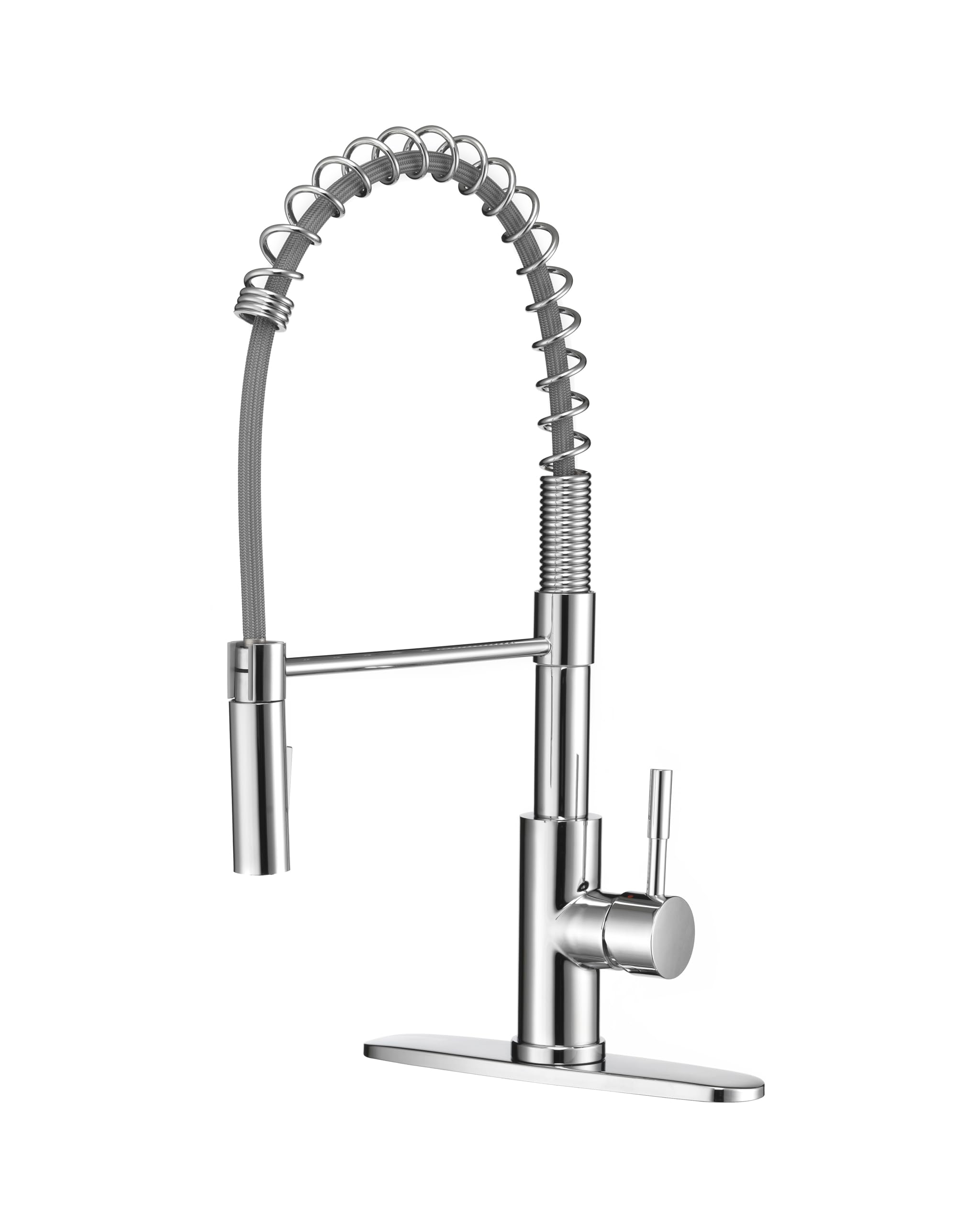 Dura Faucet DF-MK504SLK-CP RV Swivel High-Arc Spring Kitchen Sink Faucet - Single Handle - Kitchen Faucet with Pull-Down Sprayer - Optional Deck Plate (Chrome)