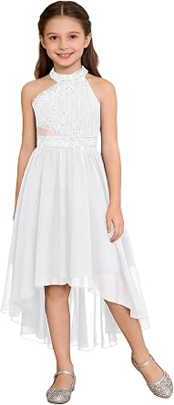 Oyolan Girls Dress Festive Kids Party Dress Halterneck Rhinestone Princess Dress Wedding Flower Girl Dress Chiffon Dress Size 110-176