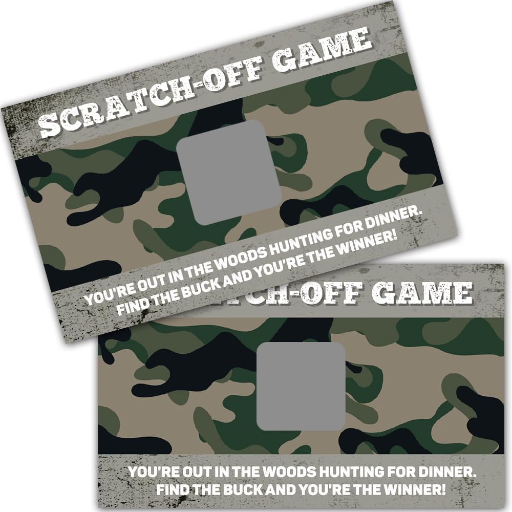 Haizct 50 Pack Adventure Theme Scratch Off Game, Camo Hunting Buck Scratch Card for Baby Shower Birthday Party Lottery Game Group Games Enterprises Activity, Baby Shower Idea