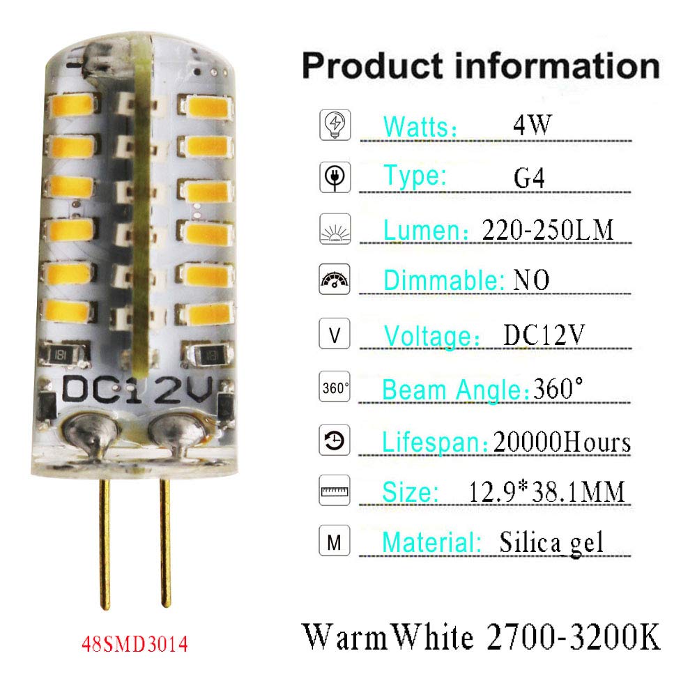 4W G4 Base DC 12V LED Lamp Bulb 48 LED SMD3014 LED Mini Corn Light Bulb Equivalent 30W — view 4
