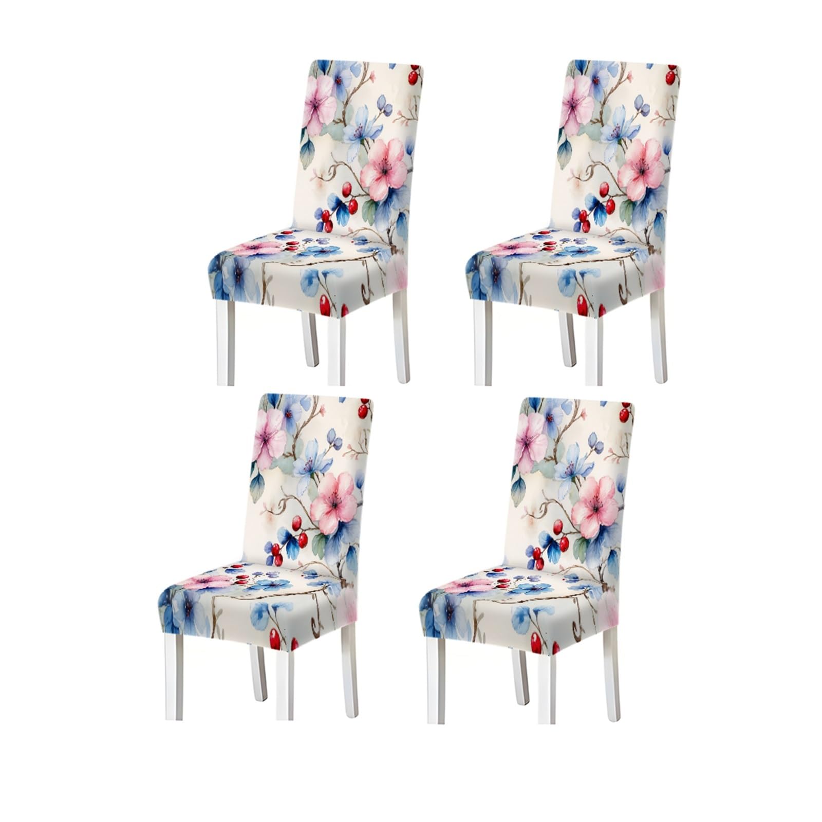 Kxuauv One Color Watercolor Pink Blue Floral Berry Pattern Print Dining Chair Covers Set Of 2/4/6, Stretch Slipcovers For Kitchen Dining Room Seat Protectors For Restaurant Hotel Party(4Pcschair Cover)