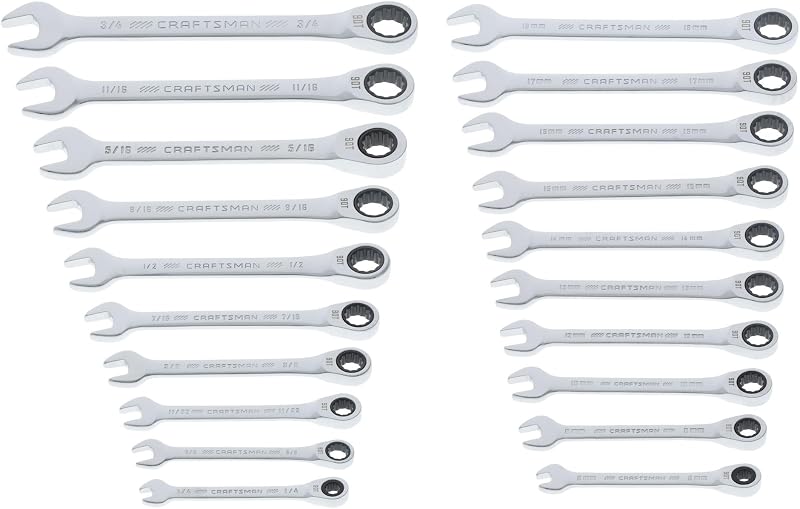 CRAFTSMAN Ratchet Wrenches Set, 20 Pc, 90 Tooth SAE/Metric Ratcheting Wrench Set with Case, 4 Degree Arc Swing (CMMT87220)
