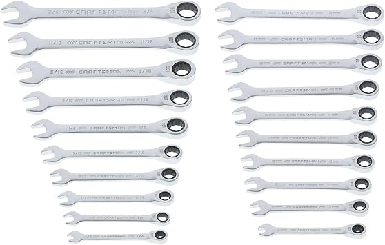 CRAFTSMAN Ratchet Wrenches Set, 20 Pc, 90 Tooth SAE/Metric Ratcheting Wrench Set with Case, 4 Degree Arc Swing CMMT87220