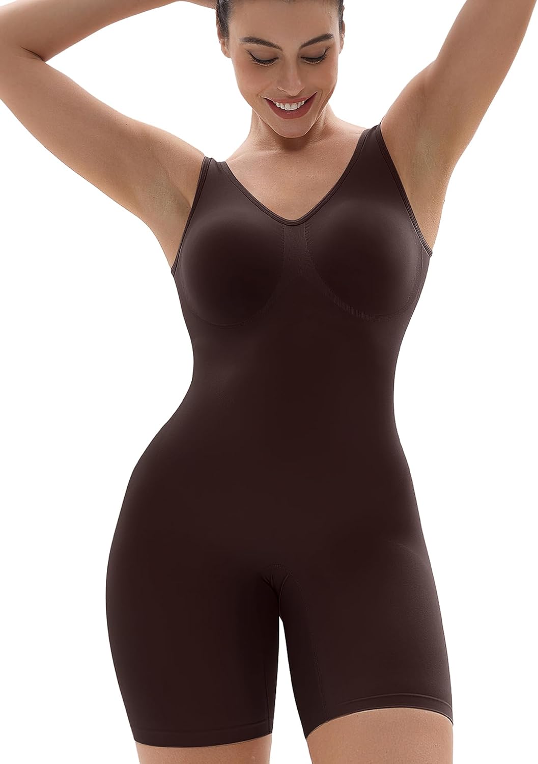 SHAPERX Women's Shaping Mid-Thigh Bodysuit Tummy Control Shapewear Seamless Sculpting Body Shaper