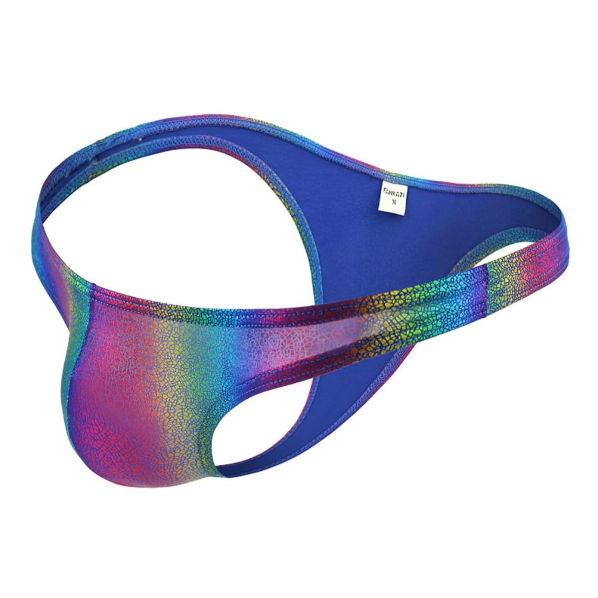 Men's Shiny Thong, Liquid Metallic Low Rise T-Back Thong, Sexy Bulge Pouch G String Jockstrap, Sparkly Men's Under Panties for Clubwear, Rainbow Bikini Briefs Underwear for Dancewear Rave Party