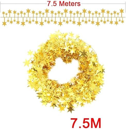 Miniatura 5 de Guirnalda de oropel brillante con alambre, guirnalda metálica de Navidad de estrella pequeña para árbol de Navidad, hogar, boda, fiesta, adorno