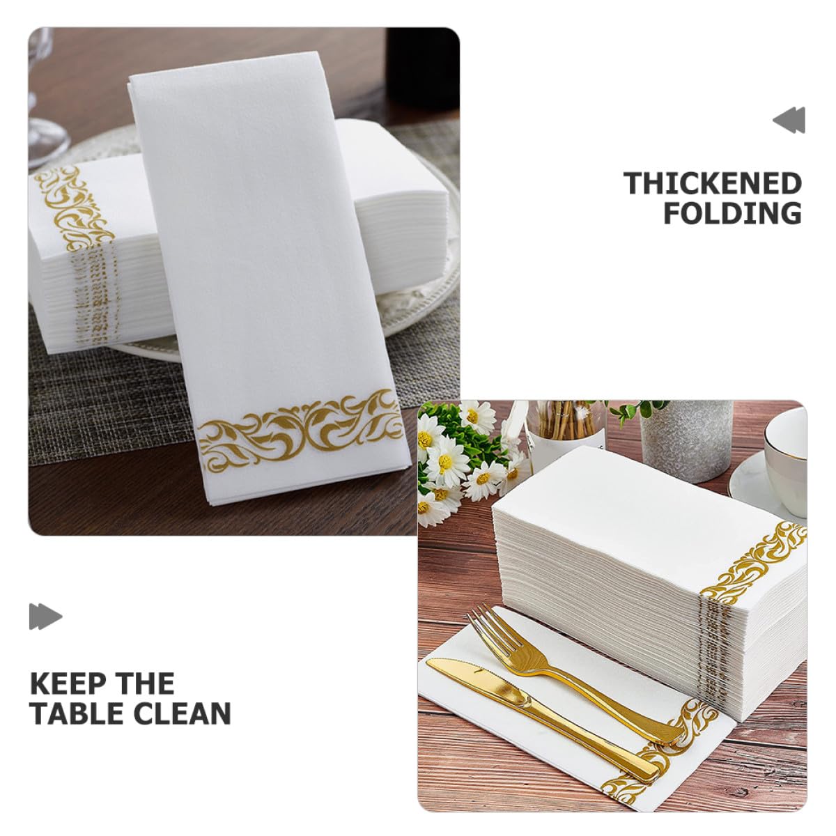 DECHOUS 100 Goldene Einweg Servietten aus Papier 40 X 30cm Gefaltet Elegant und Luxuriös für Hochzeit Party und Hotelgebrauch