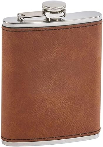 Creative Gifts International Frasco de cuero sintético caramelo, acero inoxidable, capacidad de 8 onzas, cierre superior de tornillo adjunto
