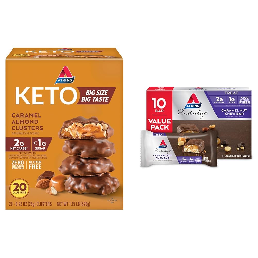 Atkins Caramel Almond Clusters & Endulge Caramel Nut Chew Bar