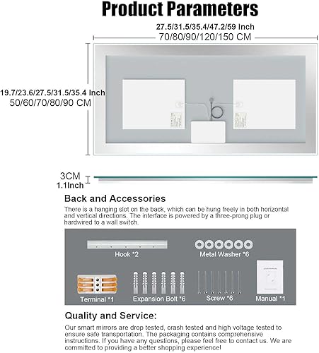 Miniatura 7 de Espejo LED para baño, espejo rectangular LED HD con 8 colores retroiluminados regulables + 3 colores frontales, control táctil, antivaho, función de