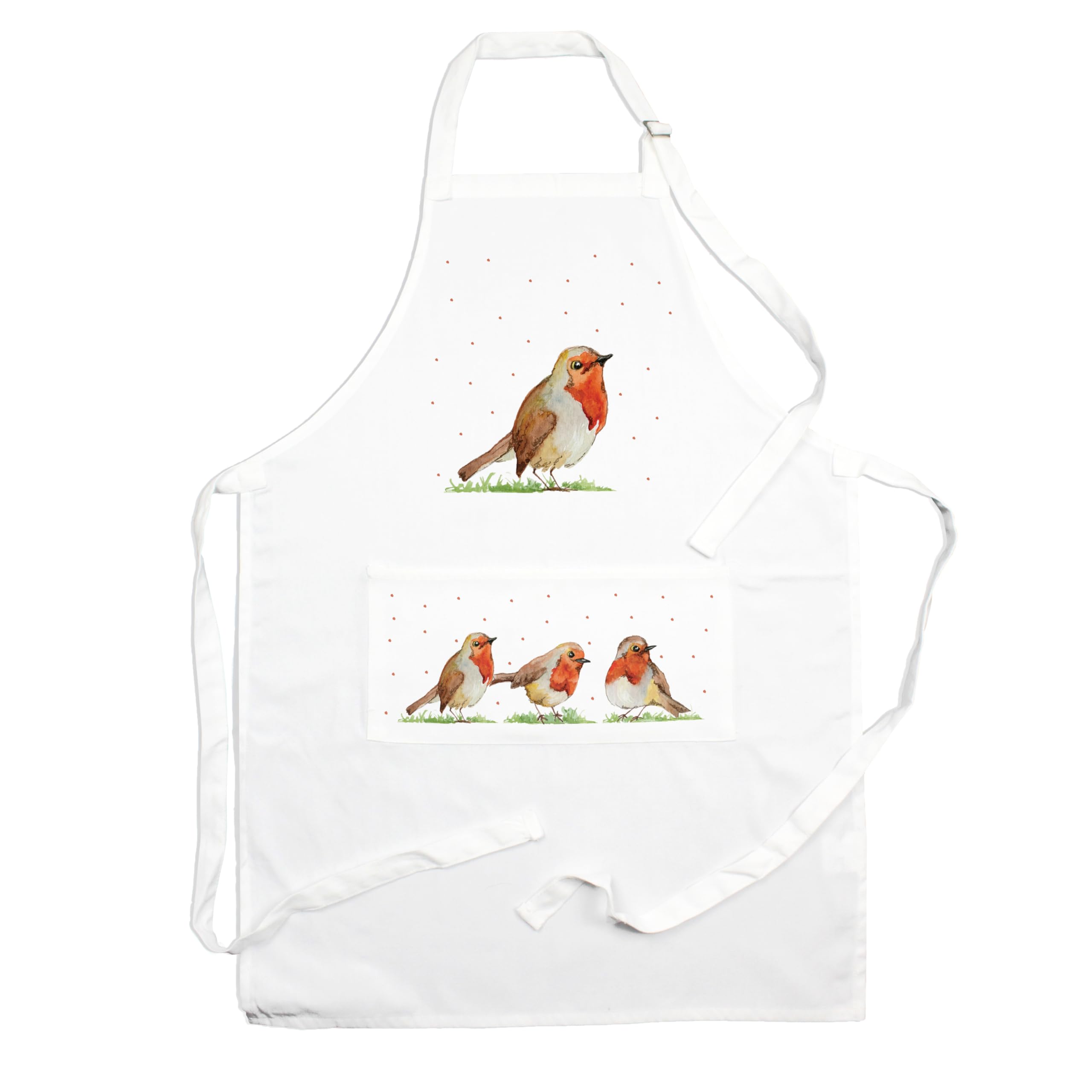 Purely Home Robins Apron - British Birds Kitchen Cooking & Baking Apron with Adjustable Neck and Waist Ties - Large Front Pocket Mens Womens Unisex Gift