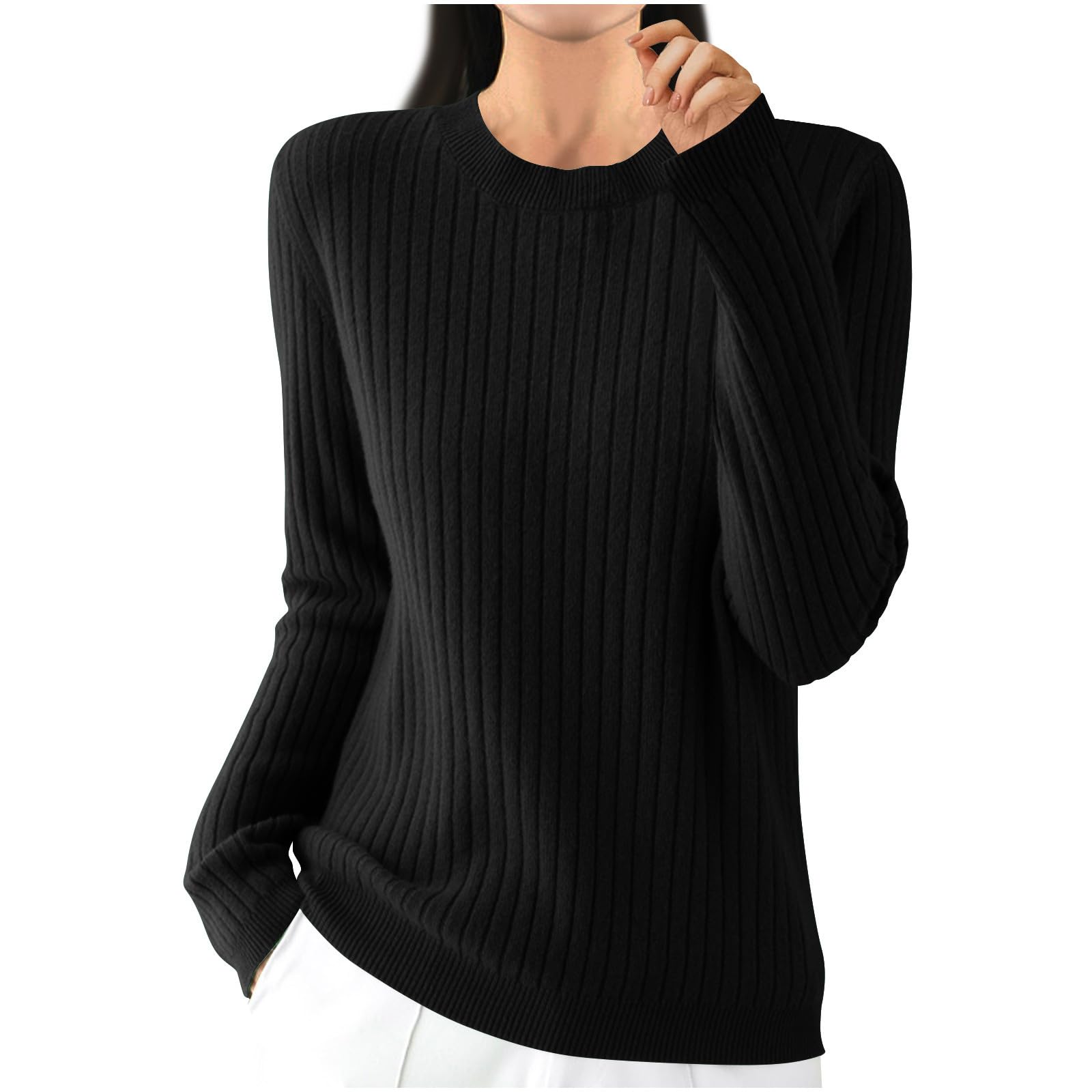 Women Ribbed Knit Blouse Long Sleeve Sweater Shirt Crew Neck Soft Stretch Pullover Casual Work Office Basic Top