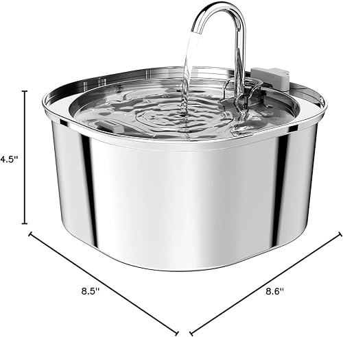 Miniatura 9 de PEKTACO Fuente de agua para gatos  Fuente de agua para mascotas de acero inoxidable de 3.2L108 onzas para gatos en interiores, fuente de agua para