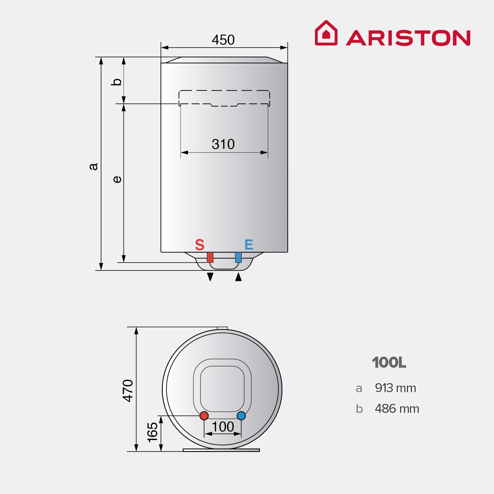 Ariston Blu1 Eco V - Termo Eléctrico 100 Litros, Calentador de Agua Eléctrico Vertical con Función ECO y Regulación Externa, 91,3x45x47 cm - Fabricado para Instalación en España (Clase Energética B)