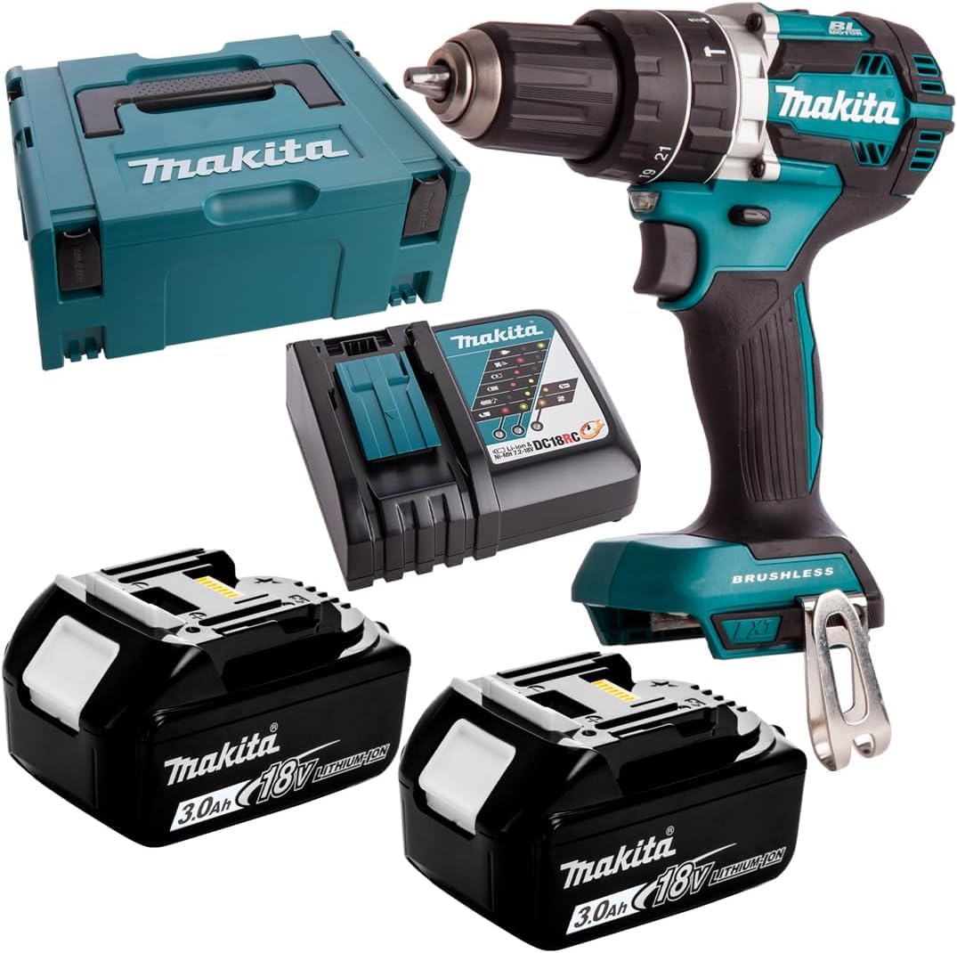 Makita Taladro percutor inalámbrico 18 V 3 Ah DHP484RFJ