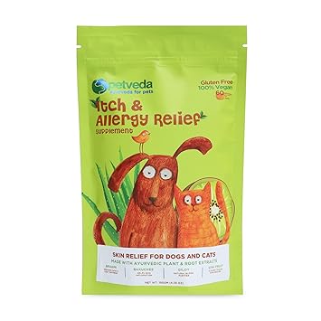 Petveda Ayurvedic Itch & Allergy Relief Supplement for Dogs & Cats with Giloy, Brahmi & Spirulina, Helps Itchy Skin, Seasonal Allergies, Reduces Shedding, for Healthy Skin & Coat, 180 gm