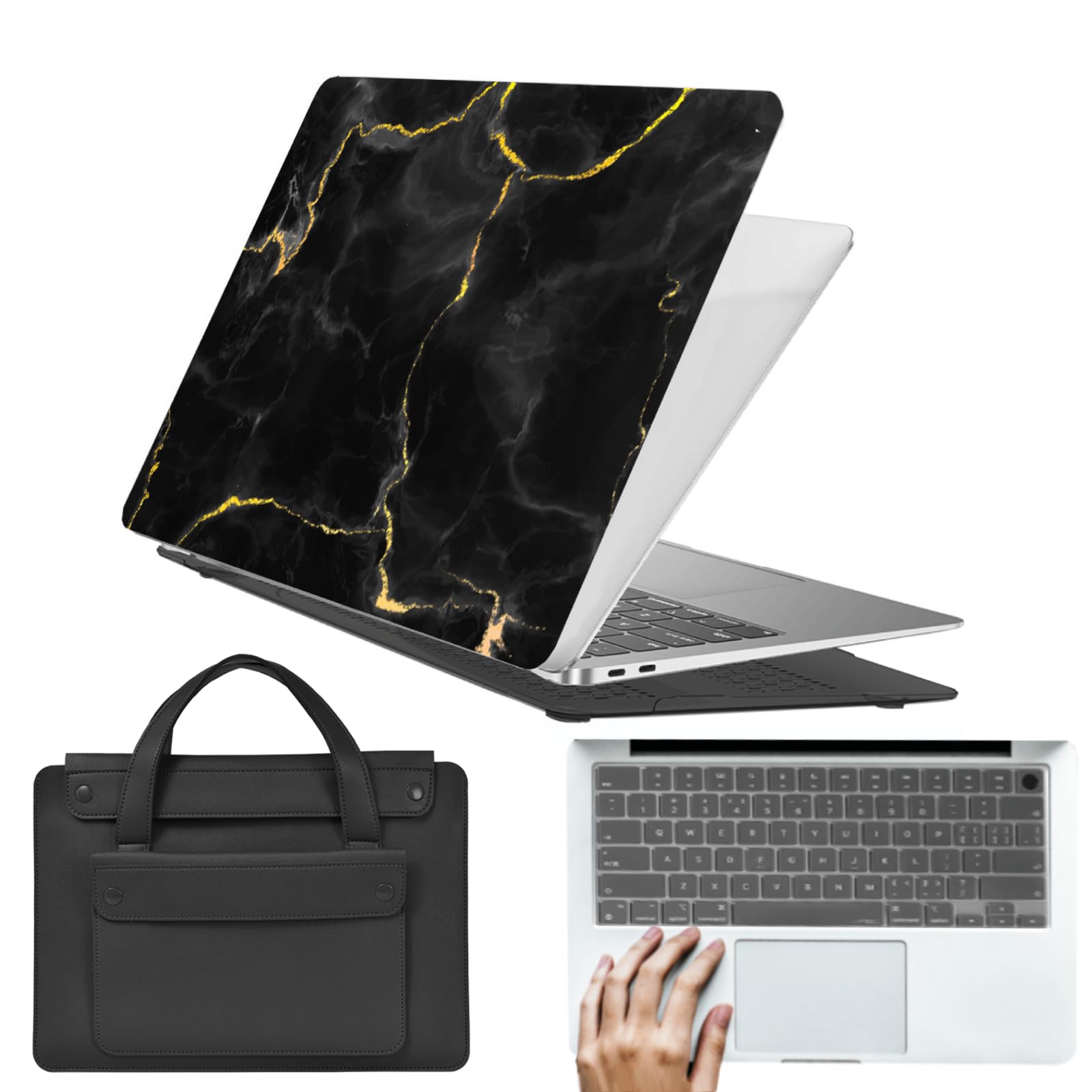 Twarde etui kompatybilne z MacBook 12", etui 2015, 2016, 2017, A1534, z wyświetlaczem Retina 12,6", smukłe etui ochronne i etui na laptopa, pokrowiec i osłona klawiatury, złoty, czarny marmur