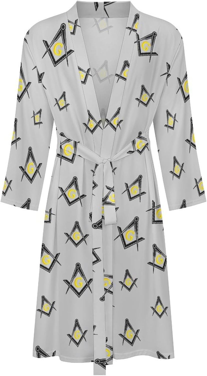 Freemasonry Mens Robe Long Bathrobe for Women Bath Robes Lightweight Soft Printed Sleepwear