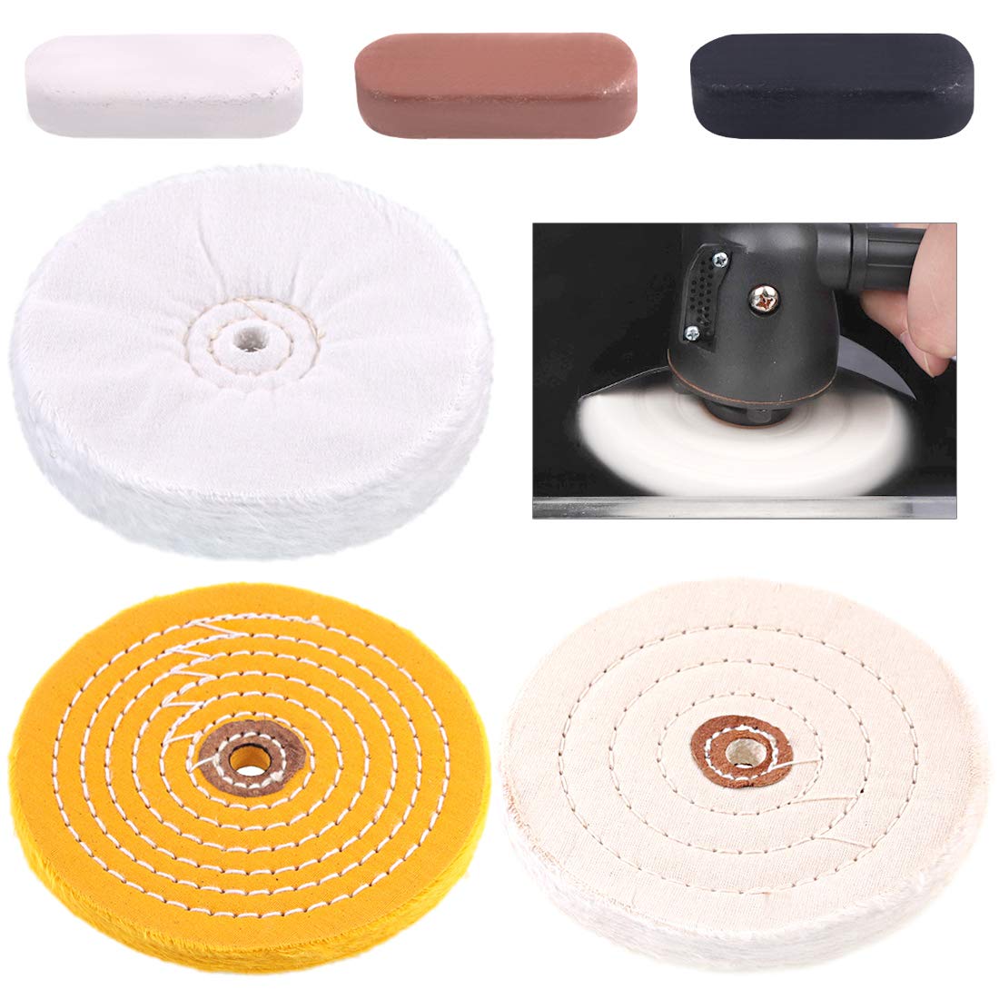 Swpeet 6Pcs 6 Inch Buffing Polishing Wheels with 3 Colors Polishing