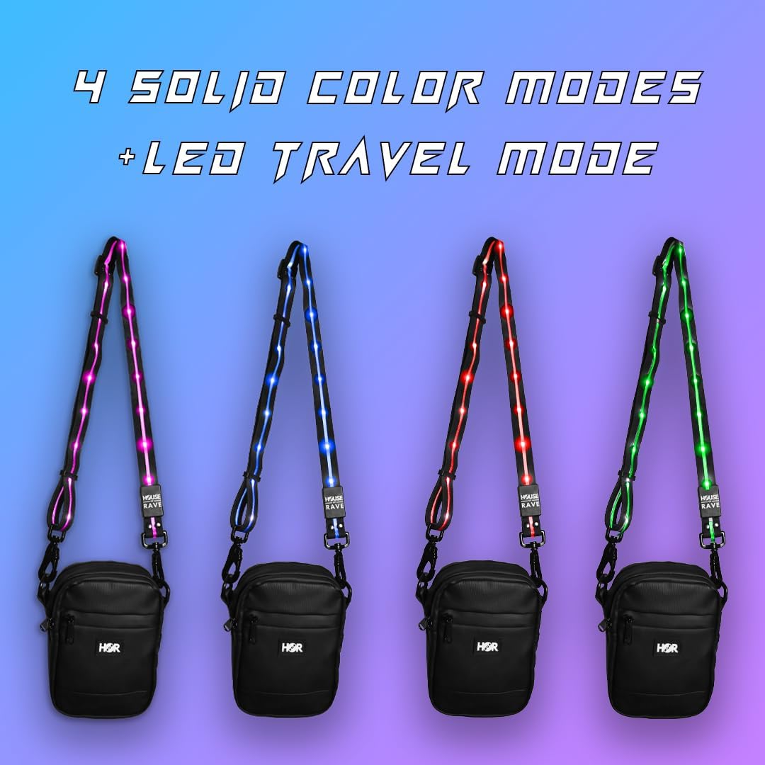 Canvas LED Strap Bag - LED Crossbody or Fannypack (2 Ways to Wear) - Light up Festival Bag for Women & Men - LED Rave Bag, Black