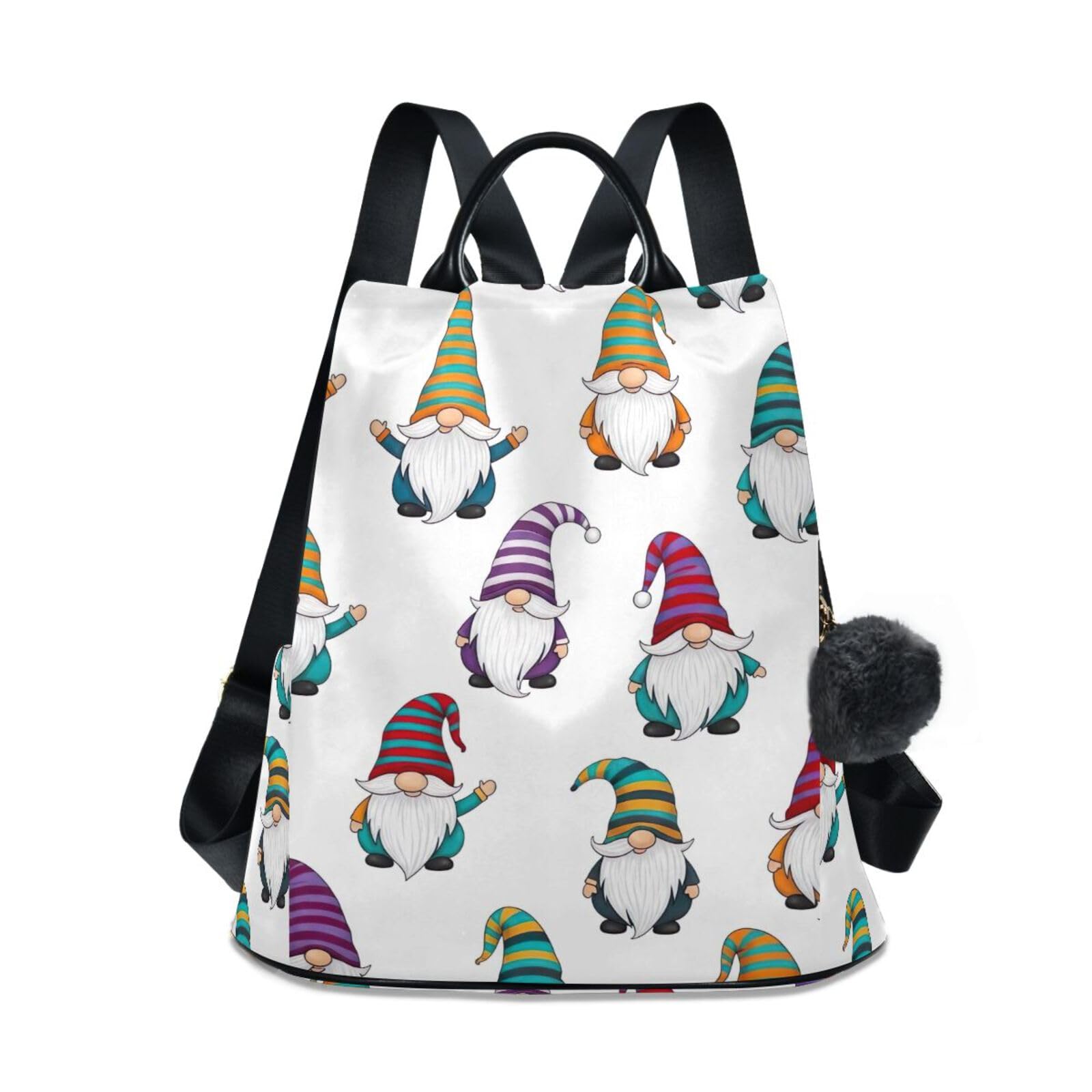 Mochila antirrobo de rayas para mujer Gnomes con pompón 8