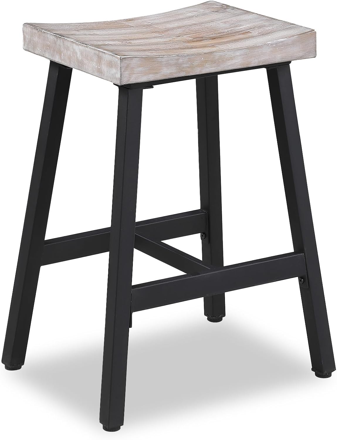 OUllUO White Bar Stool, Backless Saddle Barstool, 25" Counter Height Bar Stool