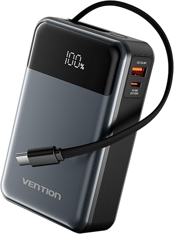 VENTION 65W 20000mAh Power Bank Fast Charging, USB C Power Bank, Portable Charger for Laptops and Phones with LED Digital Display for MacBook Pro 14 iPhone 17/16/15 Galaxy S25/S24 iPad