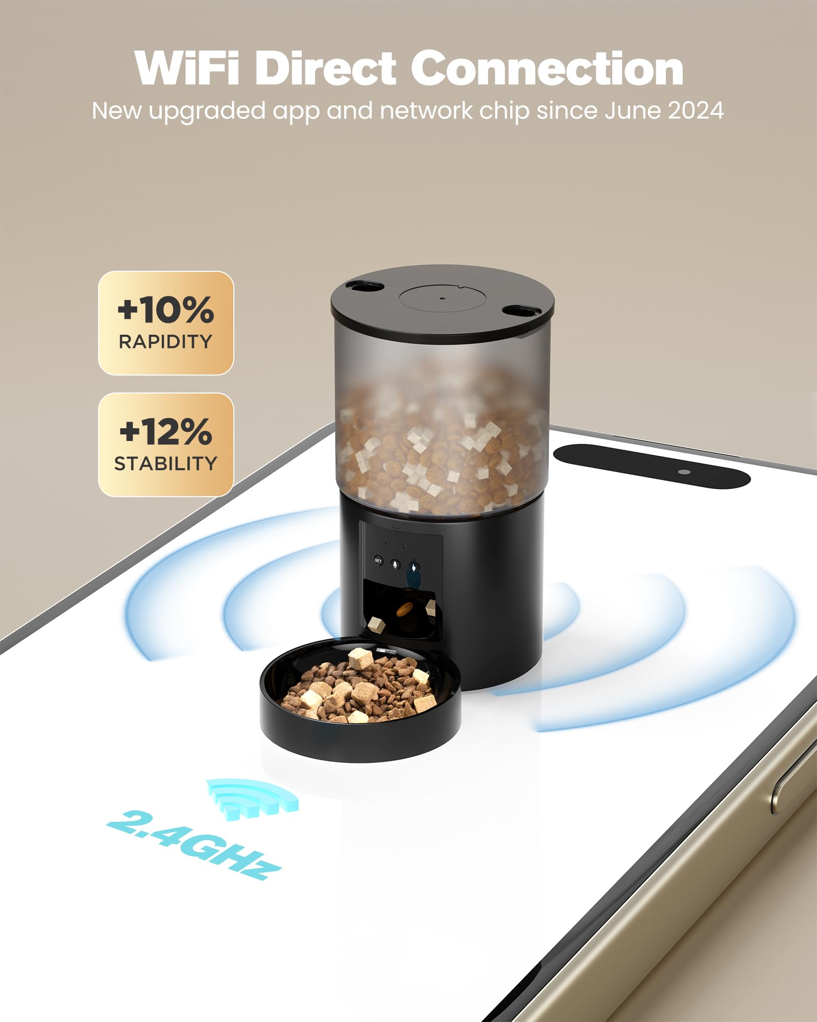 Distributore Automatico Cibo Gatti Cani WiFi: Dosatore Crocchette per Animali Domestici con 10S Registrazione - Mangiatoia Automatica per Cibo Distributore Crocchette Gatto Timer Nero 4L