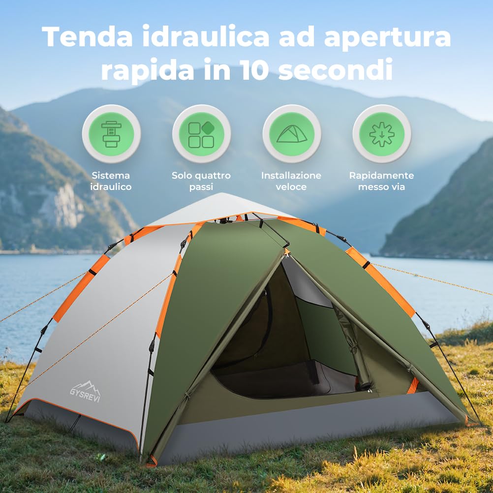 Tenda Campeggio 2-4 Persone Automatica Doppia Porta Anti UV Impermeabile 2 in 1 Interna Esterna