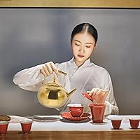 Vista 7 de Tetera de acero inoxidable con silbato para estufa, tetera para estufa, infusores superiores, color dorado, 2L