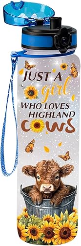 Miniatura 2 de Botella de agua de 32 onzas, botella de agua con marcador de tiempo, botella de agua con aislamiento motivacional de vaca, regalos para amigos de