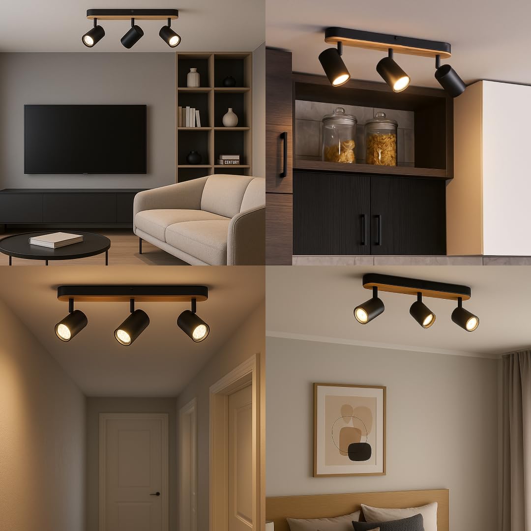 Brilliant Niels LED Spotbalken 3-flammig Schwarz Bambus GU10