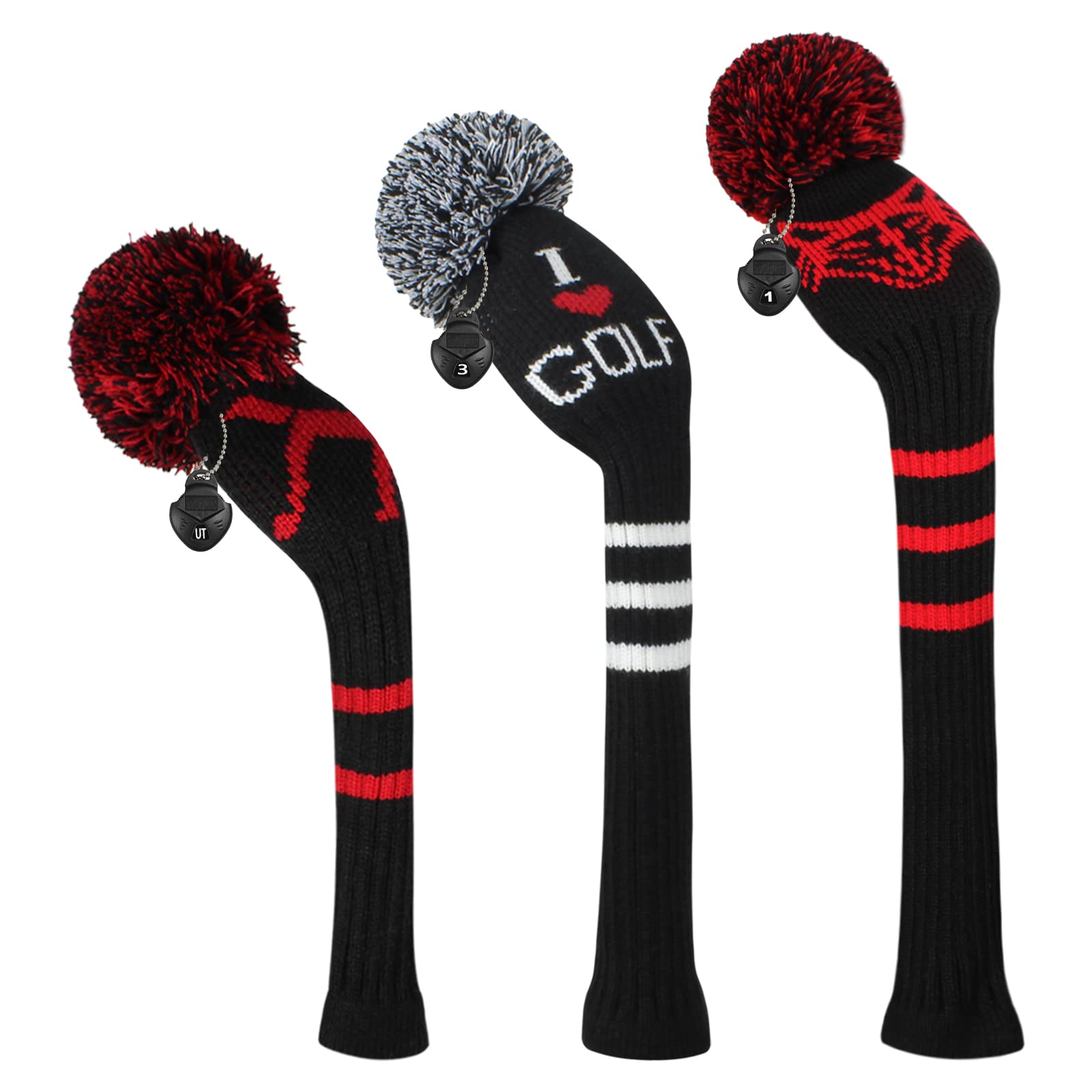 Scott Edward Knit Golf Head Covers for Woods Set of 3 Fits Well Driver(460cc) Fairway Wood and Hybrid(UT) The Perfect Change for Golf Bag