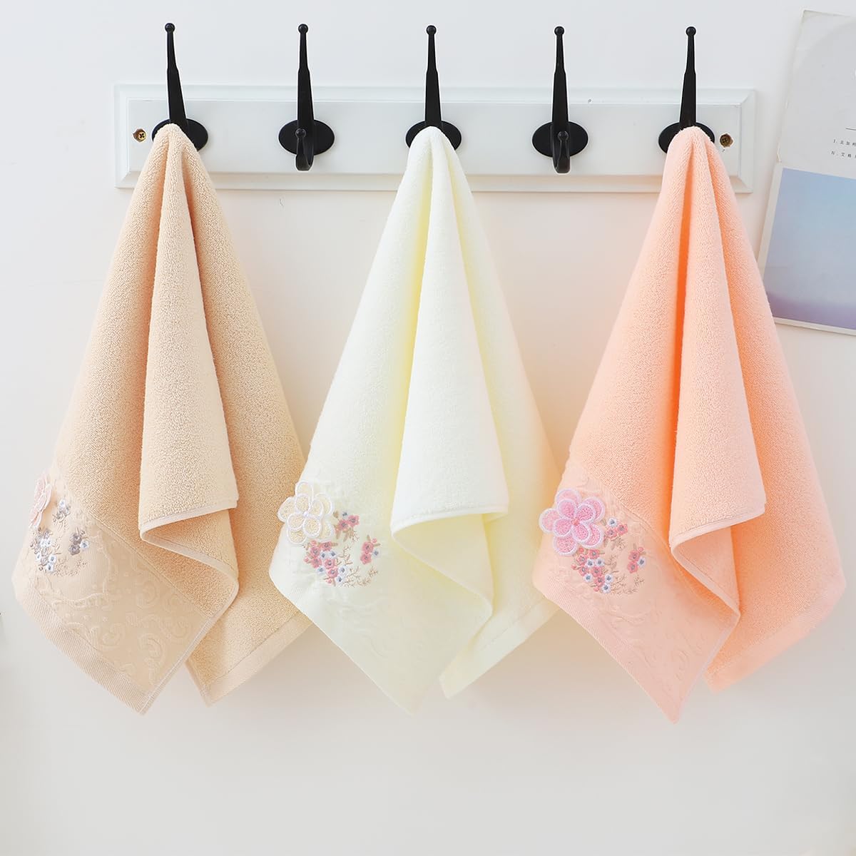 Pidada Hand Towels Set of 2 Embroidered Floral Pattern 100% Cotton Absorbent Soft Decorative Towel for Bathroom (Brown) - Image 3