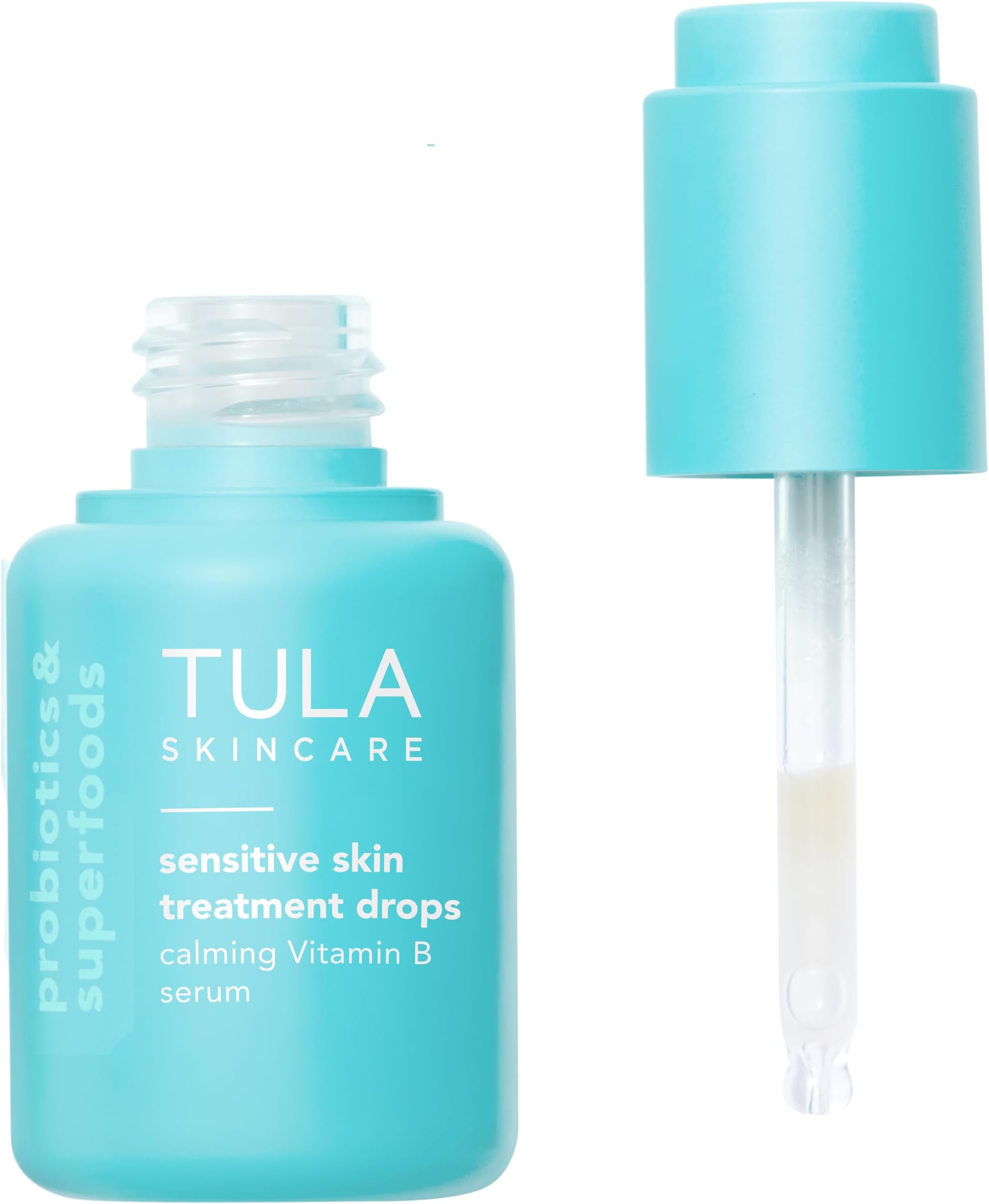 TULA Skin Care Sensitive Skin Treatment Drops - Vitamin B Serum, Calms Irritation and Smoothes Skin, Contains Ginger, Aloe, Oats, Cucumber, & Probiotics, 1 fl oz.