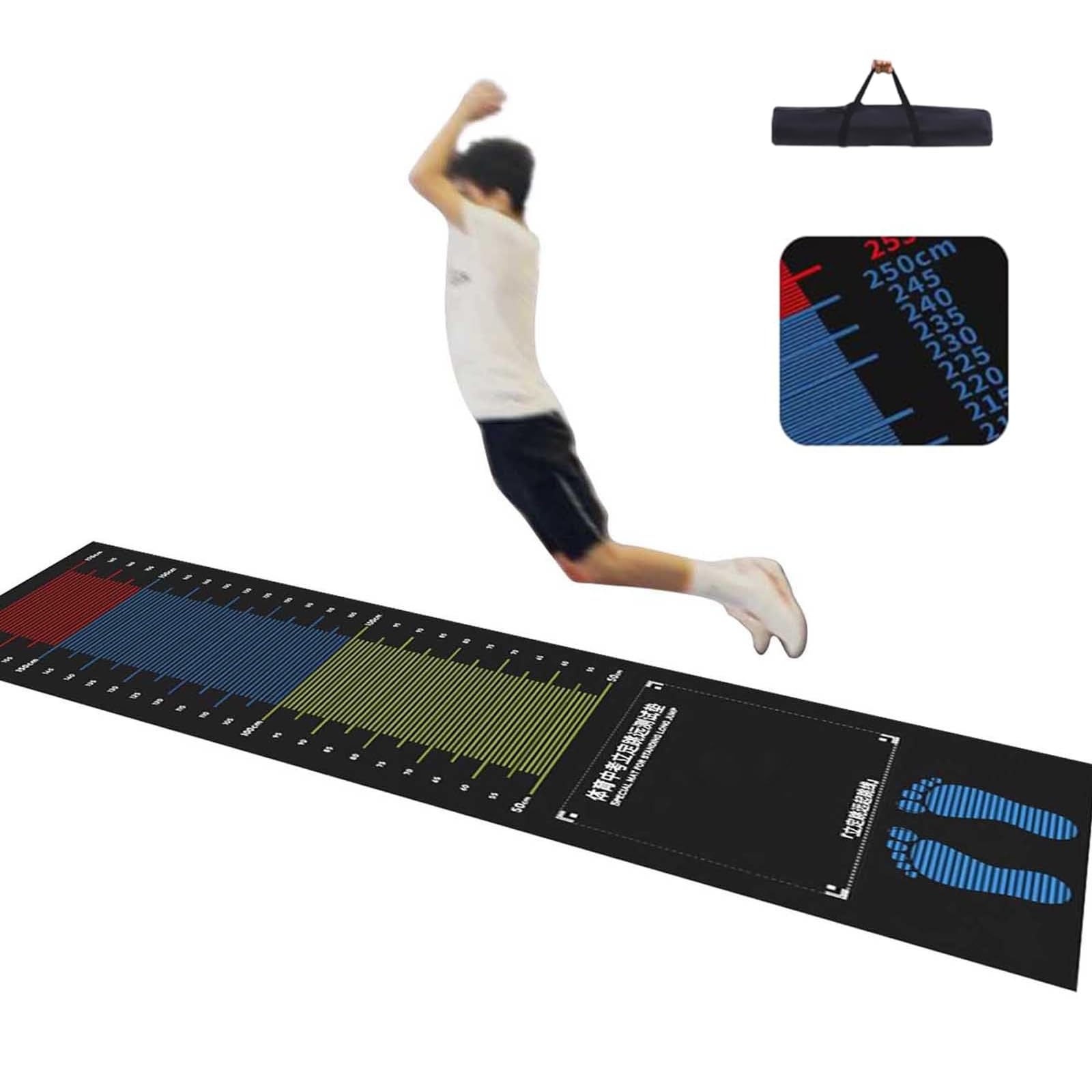 Omeps Light Long Jump Test Mat, Household Non-Slip Floor Stickers, Standing Long Jump Test Training Pad For Kids, Adult, Non-Slip Carpeted Long Jump Mat, Quiet Physical Test Board, Anti-Slip Home Sports Shock L