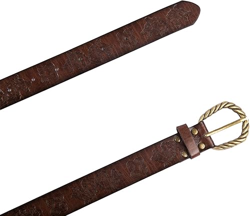 Miniatura 7 de HiiFeuer Viking Fenrir - Cinturón con hebilla de piel sintética en relieve, cinturón medieval de caballero