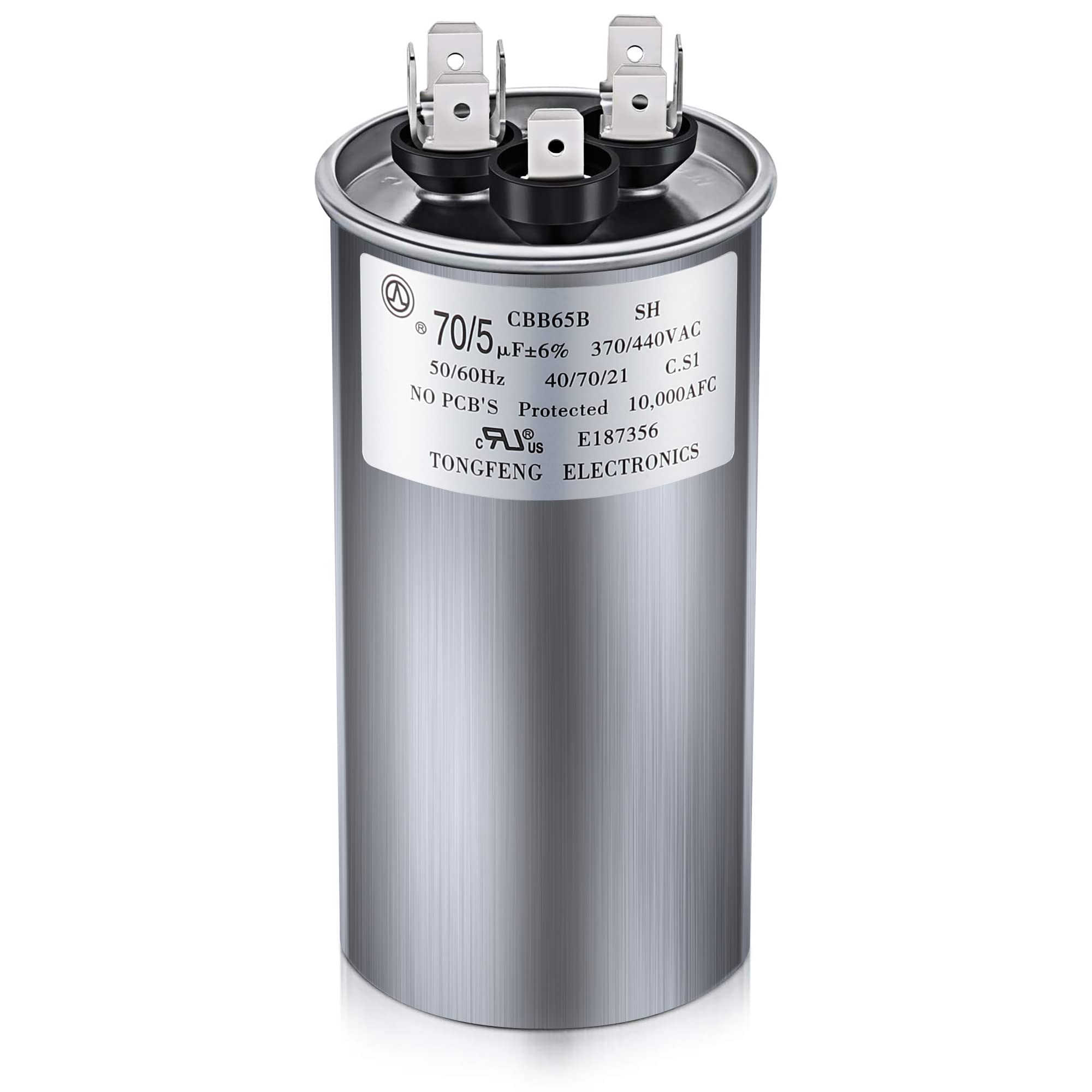 70/5 MFD uF 370/440V CBB65 Dual Run Round Capacitor for AC Motor, HVAC Capacitor, Air Conditioner Replacement, Heat Pump, Fan Start, Condenser Straight Cool, UL Listed